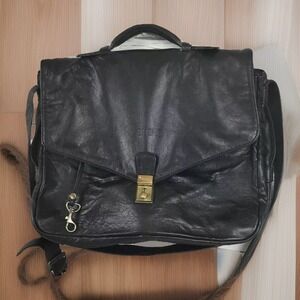 BREE Messenger Bag‎ Crossbody Briefcase Travel Shoulder Bag Smooth Leather Black